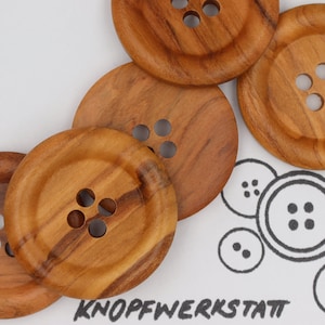 5 wooden buttons 34 or 39 mm, button, wooden buttons, button, buttons, craft button, wooden button, traditional buttons, natural material, coat button, brown