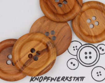 5 wooden buttons 34 or 39 mm, button, wooden buttons, button, buttons, craft button, wooden button, traditional buttons, natural material, coat button, brown