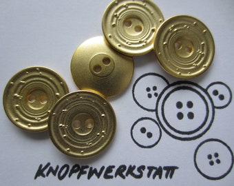 5 metal buttons 20 mm, buttons, traditional buttons, simple buttons, flat, simple motif, metal button, jacket button, 2 hole button, gold,