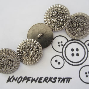 5 metal buttons 18 or 20 mm, buttons, traditional buttons, dirndl, rose button, shank button, flat, children&#39;s button, flower, blouse button, silver