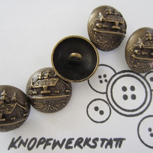 5 metal buttons 20 mm, buttons, traditional buttons, motif buttons, shank button, curved, metal button, alpine pasture, mountain hut, house, jacket button, jacket button