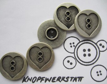 5 Metallknöpfe 23mm , Buttons, Trachtenknöpfe,Tasten,Schaltflächen,Knöpfe,Sewing Button,Craft Button ,metal button, Herz,Herzknopf