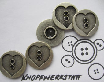 Hartmann Knöpfe – Große Herzform, Silber/altsilber, 23 Mm, 6 Stück, Made In Germany!