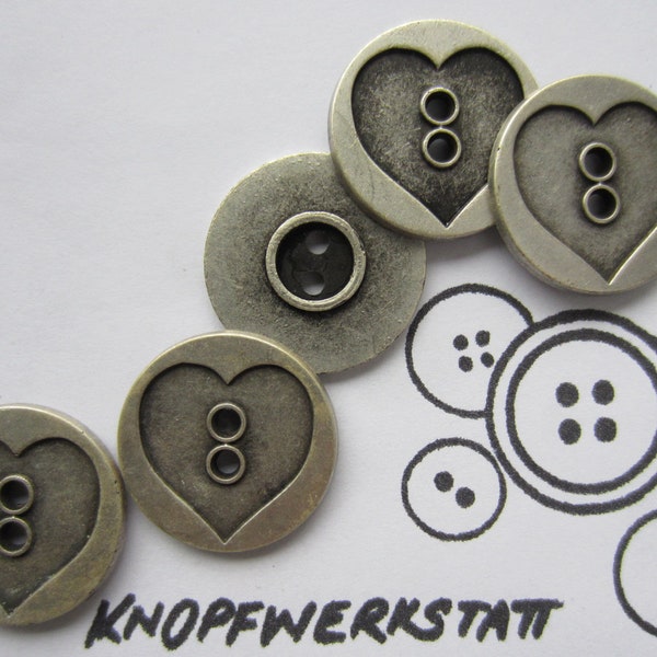 5 Metallknöpfe 23mm , Buttons, Trachtenknöpfe,Tasten,Schaltflächen,Knöpfe,Sewing Button,Craft Button ,metal button, Herz,Herzknopf