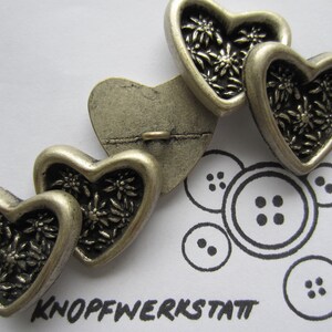 5 metal buttons 17 x 18 mm or 26 x 27 mm, buttons, traditional buttons, heart-shaped buttons, edelweiss motif, children&#39;s button, jacket button, shank button