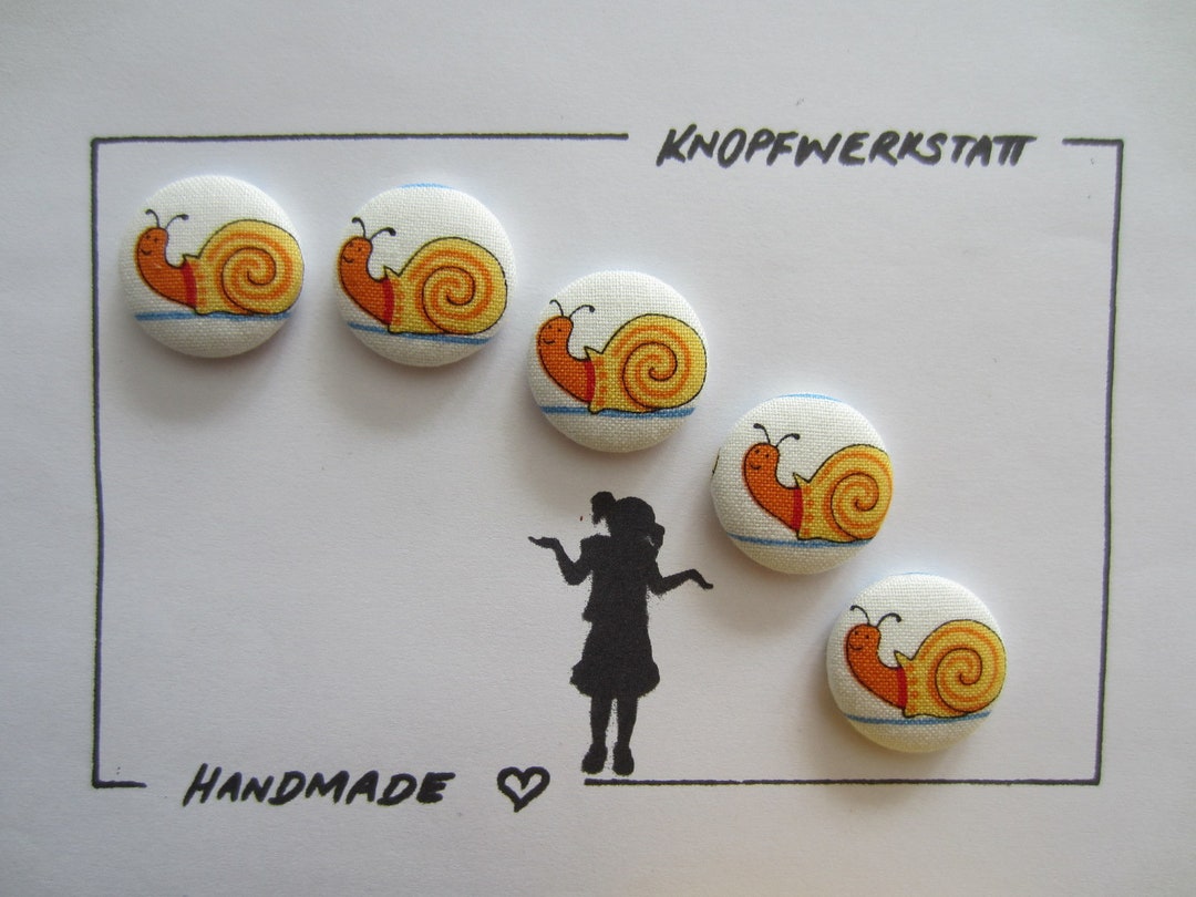5 Fabric Buttons SNAIL 23 Mm, Buttons, Children's Buttons, Fabric ...