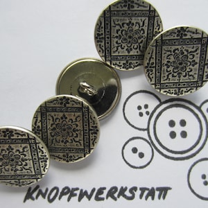 5 metal buttons 23 mm, buttons, traditional buttons, jacket button, buttons, shank button, flat, silver-black, metal button, flower, traditional jacket