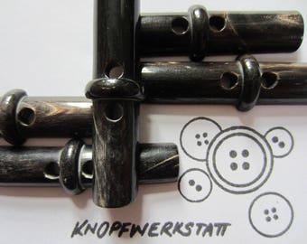 5 horn buttons, traditional buttons, oblong buttons, 2-hole button, toggle button, natural material, coat button, dark brown