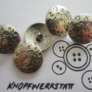 5 metal buttons 23 mm, buttons, traditional buttons, domed buttons, metal button, dirndl button, jacket button, silver, traditional girl, shank button