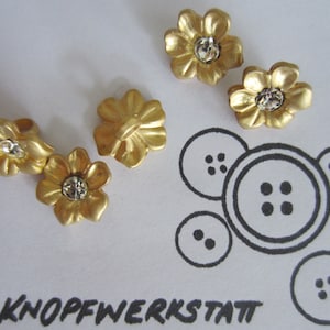 5 plastic buttons 14 mm, synthetic buttons, traditional buttons, buttons, shank button, flower button with rhinestone, blouse button, festive, gold