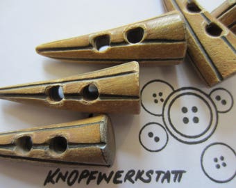 5 horn buttons 50 x 17 mm, buttons, traditional buttons, 2-hole buttons, natural material, toggle button, jacket button, coat button, brown with stripes