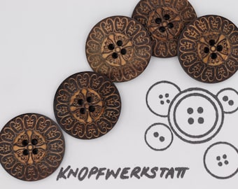 5 boutons en bois de 23, 25 et 35 mm, boutons, boutons en bois, bouton, boutons, bouton à coudre, bouton en bois, boutons traditionnels, bois brun, bouton à 4 trous