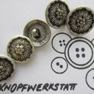 5 metal buttons 18 mm, buttons, traditional buttons, buttons, shank button, dirndl button, silver-black, flower, ornament, blouse button, children&#39;s button