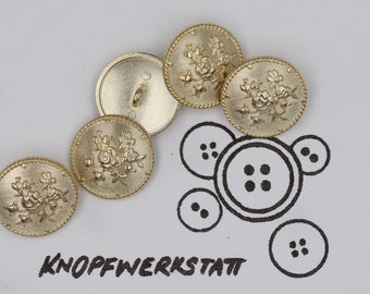 5 metal buttons 15 or 20 mm, buttons, traditional buttons, dirndl button, blouse buttons, metal button, rose motif, button with flower, gold, shank button
