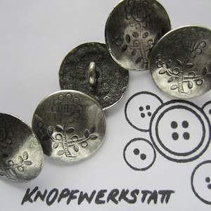 5 metal buttons 23 mm, buttons, traditional buttons, buttons, dirndl button, craft button, metal button, ornament, flower, silver, jacket button,