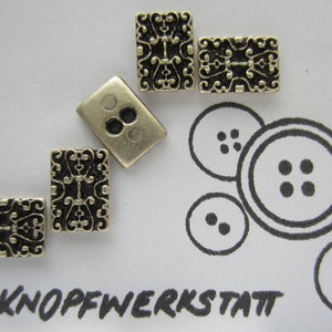 5 metal buttons 10 x 14 mm, buttons, traditional buttons, 2-hole buttons, flat, rectangular, metal button, dirndl button, blouse button, shirt button