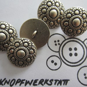 5 metal buttons 20 mm, button, traditional buttons, domed buttons, metal button, flower motif, jacket button, dirndl button, silver-black, shank button