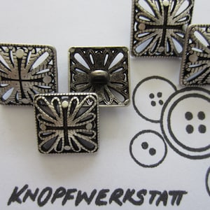 5 metal buttons 20 x 20 mm or 23 x 23 mm, button, traditional buttons, square buttons, cross motif, medieval, jacket button, shank button
