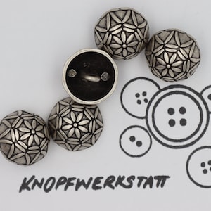 5 metal buttons 15 and 18 mm, buttons, traditional buttons, small buttons, metal button, flower motif, blouse button, dirndl button, shank button, domed