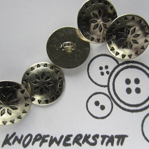 5 metal buttons 18 mm, traditional buttons, buttons, shank button, silver-black, shiny, dirndl button, flower, star, blouse button, slightly curved