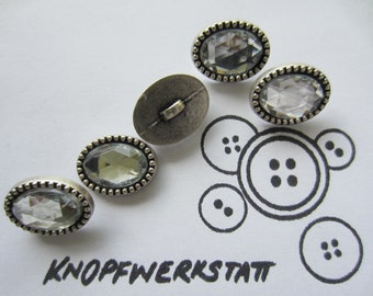5 metal buttons 14 x 18 mm, button, traditional buttons, festive buttons, metal button, festive clothing, silver-white, shank button, rhinestone button, oval