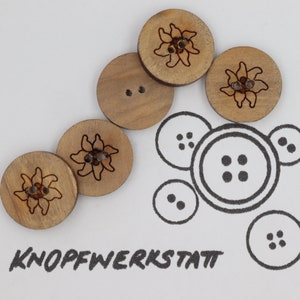 5 wooden buttons 15.18 mm, buttons, wooden buttons, button, buttons, sewing button, craft button, wooden button, traditional buttons, natural material, brown