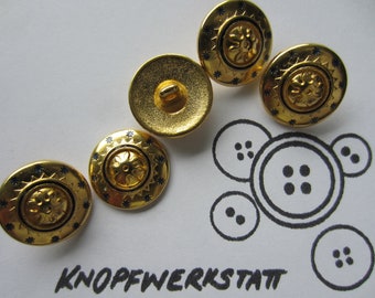 5 botones de metal de 18 mm, botones, botones tradicionales, botones, botón de blusa, botón de metal, motivo de estrella, dorado, azul, botón de vástago, abombado
