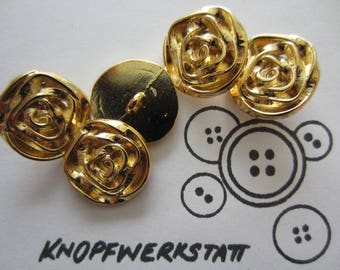 5 metal buttons, 15 mm or 20 mm, buttons, traditional buttons, buttons, eyelet buttons, gold, shiny, metal, flower, rose, gold, jacket button, dirndl