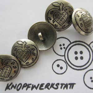 5 metal buttons 20 mm, buttons, traditional buttons, buttons, shank button, metal button, dirndl button, heart, apple motif, blouse button, jacket button