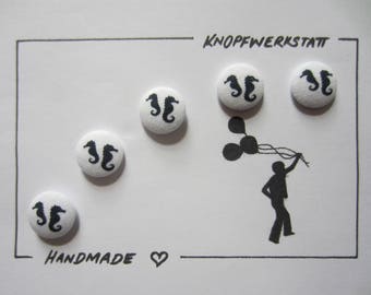 5 Stoffknöpfe 18mm, Buttons,Kinderknöpfe,Tasten,Schaltflächen,Stoffknopf,Stoffknöpfe,Knopf,Knöpfe,Sewing Button,Craft Button,Seepferd,