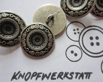 5 metal buttons 22 or 28 mm, buttons, traditional buttons, flat buttons, shank button, metal button, jacket button, coat button, silver-black