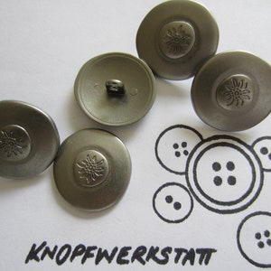5 metal buttons 23 mm, buttons, traditional buttons, dirndl buttons, metal button, edelweiss motif, jacket button, jacket button, silver, shank button