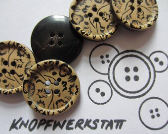 5 horn buttons 23 mm, buttons, traditional buttons, flat buttons with rim, horn button, natural material, brown, jacket button, 4-hole button, brown