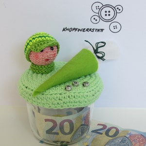 Glass for money gift for the start of school, gift wrapping, start of school, amigurumi, gift idea in a glass, school cone, first grade school enrollment