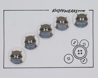 5 fabric buttons OTTER 23 mm, buttons, children's buttons, fabric, button, buttons, sewing button, craft button, seal, children's clothing, blue-white