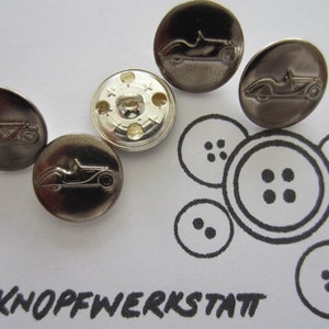 5 metal buttons 16 mm, buttons, children&#39;s buttons with car motif, metal button, blouse button, shirt button, boy&#39;s button, shank button, silver, shiny