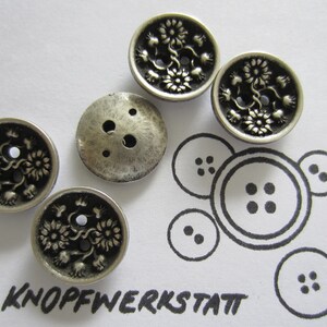 5 plastic buttons 19 mm, synthetic button, traditional buttons, children&#39;s buttons, flower motif, blouse button, silver-black, 2-hole button, domed