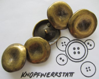 5 metal buttons, 15 or 25 mm, traditional buttons, button studs, eyelet buttons, gold, matte, antique style, coat button, uniform button, slightly domed