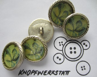 5 metal buttons 22 mm, button, traditional buttons, buttons with inlay, jacket button, metal button, leaf motif, silver-blue, shank button, dirndl button