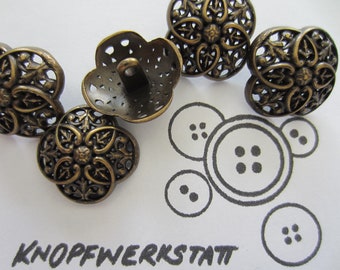 5 metal buttons 18 mm or 22 mm, buttons, traditional buttons, dirndl buttons, shank button, metal button, jacket button, blouse button, black-gold, flower