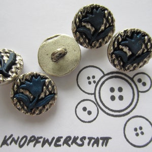 6 metal buttons 20 mm, buttons, traditional buttons, button, buttons, shank button, jacket button, metal button, flower motif, silver-blue, children&#39;s jacket