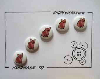 5 Stoffknöpfe 18mm, Buttons,Kinderknöpfe,Tasten,Schaltflächen,Stoffknopf,Stoffknöpfe,Knopf,Knöpfe,Sewing Button,Craft, Fuchs,fox