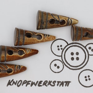 5 horn buttons 30 x 12 mm, buttons, traditional buttons, toggle buttons, horn button, natural material, brown, jacket button, jacket button, 2-hole button