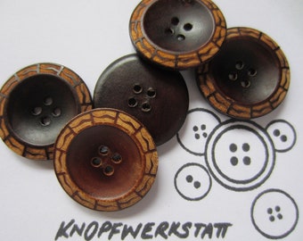 5 boutons en bois de 23 et 28 mm, boutons, boutons en bois, bouton, boutons, bouton à coudre, bouton en bois, boutons traditionnels, matériau naturel, bouton à 4 trous, veste