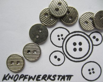 10 metal buttons 13 mm, buttons, traditional buttons, buttons, 2 hole button, silver, striped, metal button, children's button, blouse button, shirt button