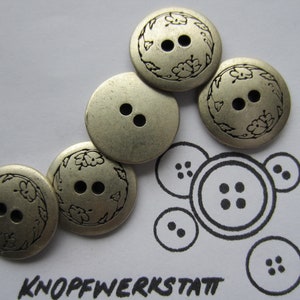 5 metal buttons 20 or 23 mm, button, traditional buttons, flower motif, ornament, jacket button, blouse button, 2-hole button, flat, silver-black