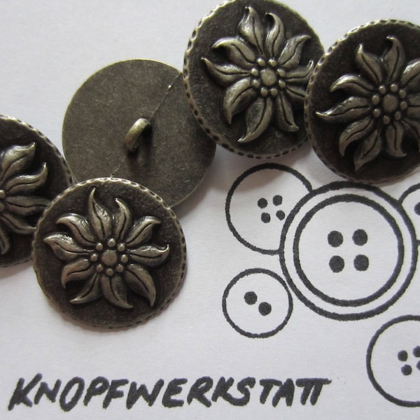 5 Metallknöpfe 20mm oder 23mm ,Buttons,Trachtenknöpfe,Schaltflächen Knöpfe,Sewing Button, Craft Button,metal button,Edelweiß,edelweiss