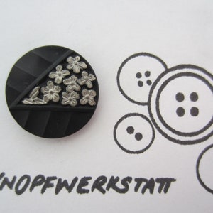1 glass button 23 mm, buttons, traditional buttons, buttons, sewing button, craft button, glass button, glass buttons, flower, evening wear, black-silver