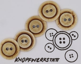 5 horn buttons 18 mm or 23 mm, buttons, 2 hole button, traditional buttons, buttons with edge, 2 hole button, horn button, jacket button, natural product,