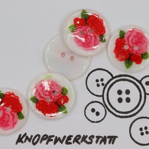 5 Perlmuttknöpfe 14, 17, 20mm oder 23mm, Buttons, Trachtenknöpfe, Knöpfe, Sewing Button, mother of pearl, Permuttknöpfe, flower, Rose, Natur